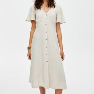 Pull&Bear Short Sleeve Linen Midi Dress